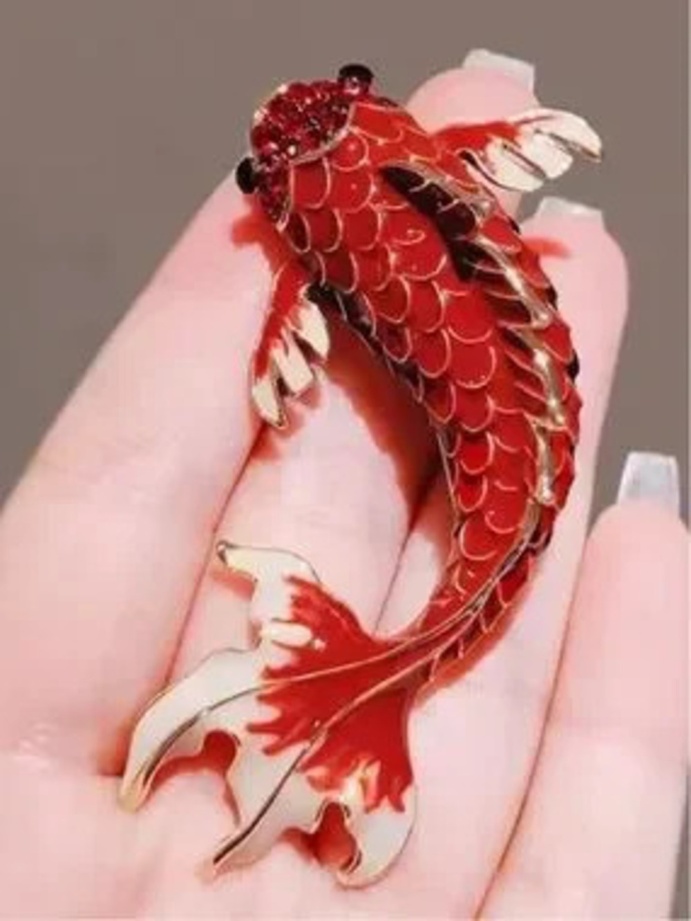 Elegant Red and Gold Koi Fish Brooch - Picture 3 of 4